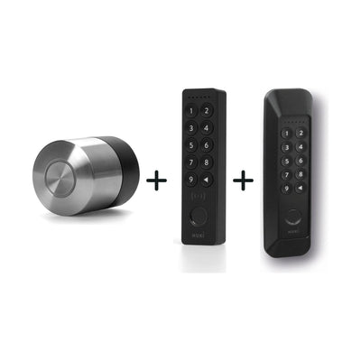 Nuki Smart Lock Pro (5. Gen.) und Nuki Keypad 2 NFC u. a. nebeneinander vor weißem Hintergrund