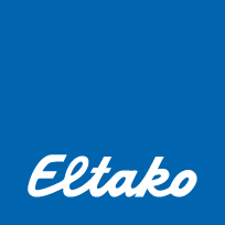Eltako – weiße Schreibschrift auf blauem Grund