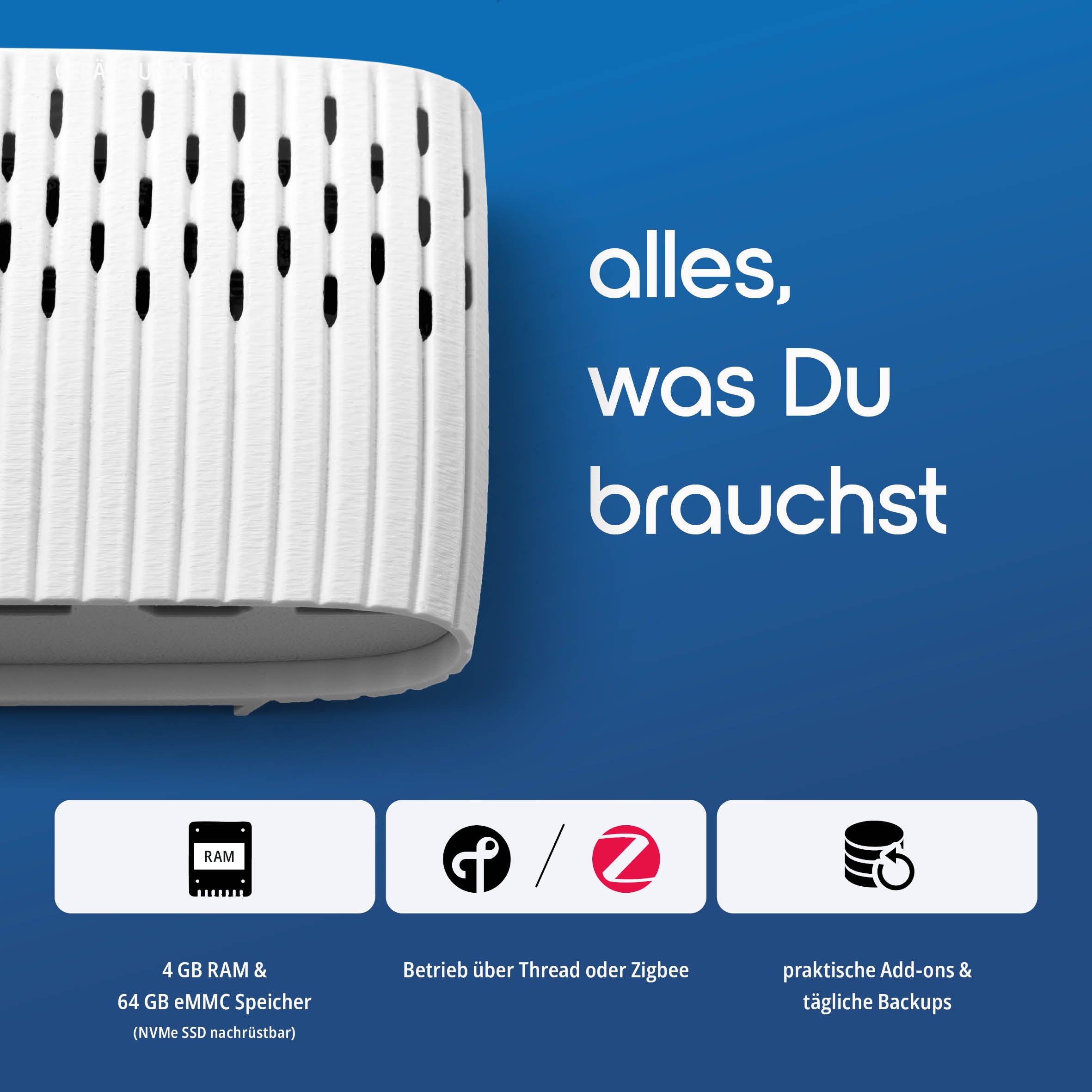 Rückseite mit Netzwerkbuchse, USB-Ports und HDMI