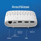 Der komplette Lieferumfang mit Netzteil, Dongle und Patchkabel