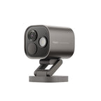 Aqara Camera Hub G5 Pro in Grau schräg von vorn: zylindrisches Gehäuse auf drehbarem Standfuß