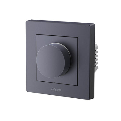 Aqara Dimmer H2 in Dunkelgrau: großer runder Drehknopf im quadratischen Rahmen, schräg von vorn