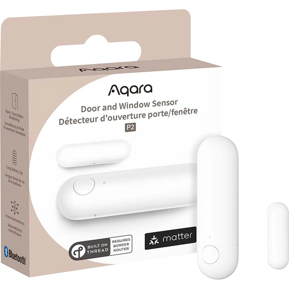 Verpackung des Aqara Door and Window Sensor P2 mit Aqara-Logo