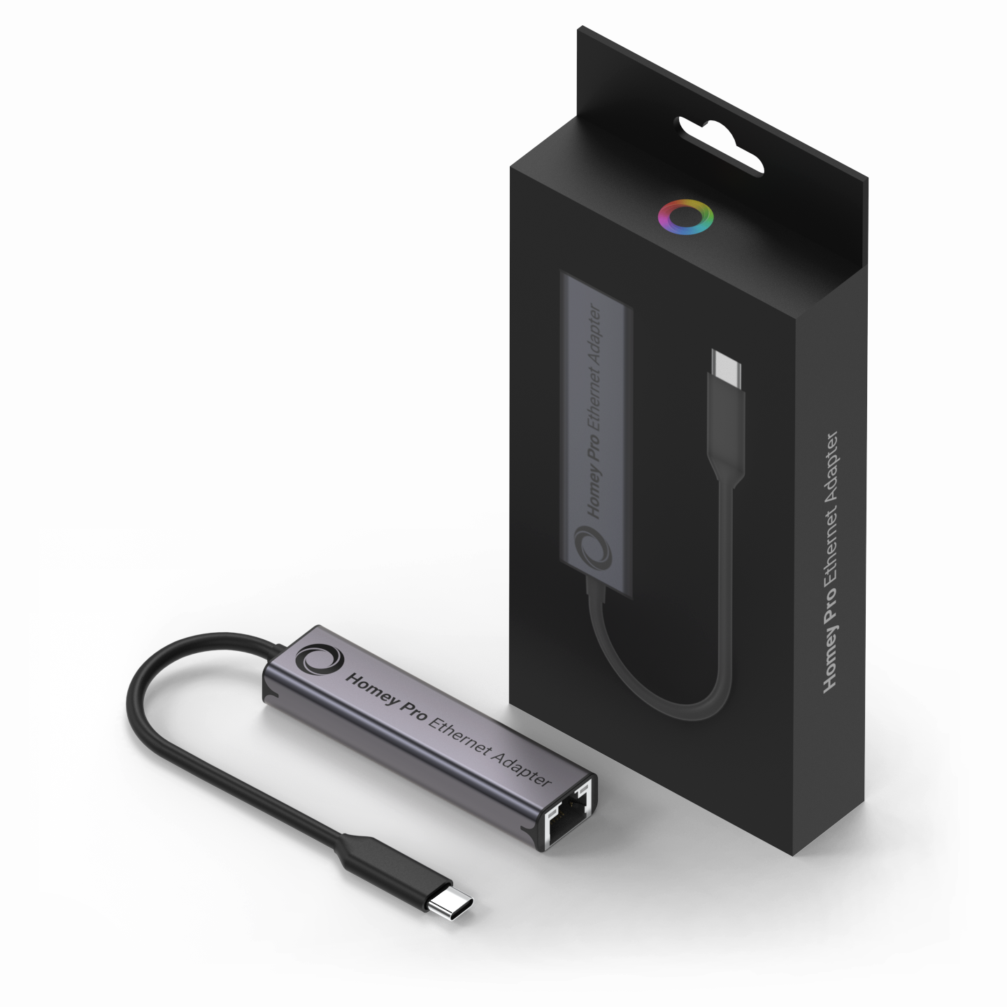 Der Ethernet-Adapter neben seiner Verpackung