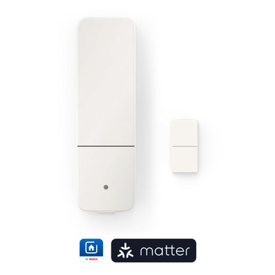 Bosch Smart Home Tür-/Fensterkontakt II [+M] weiß frontal neben der schmalen Magneteinheit
