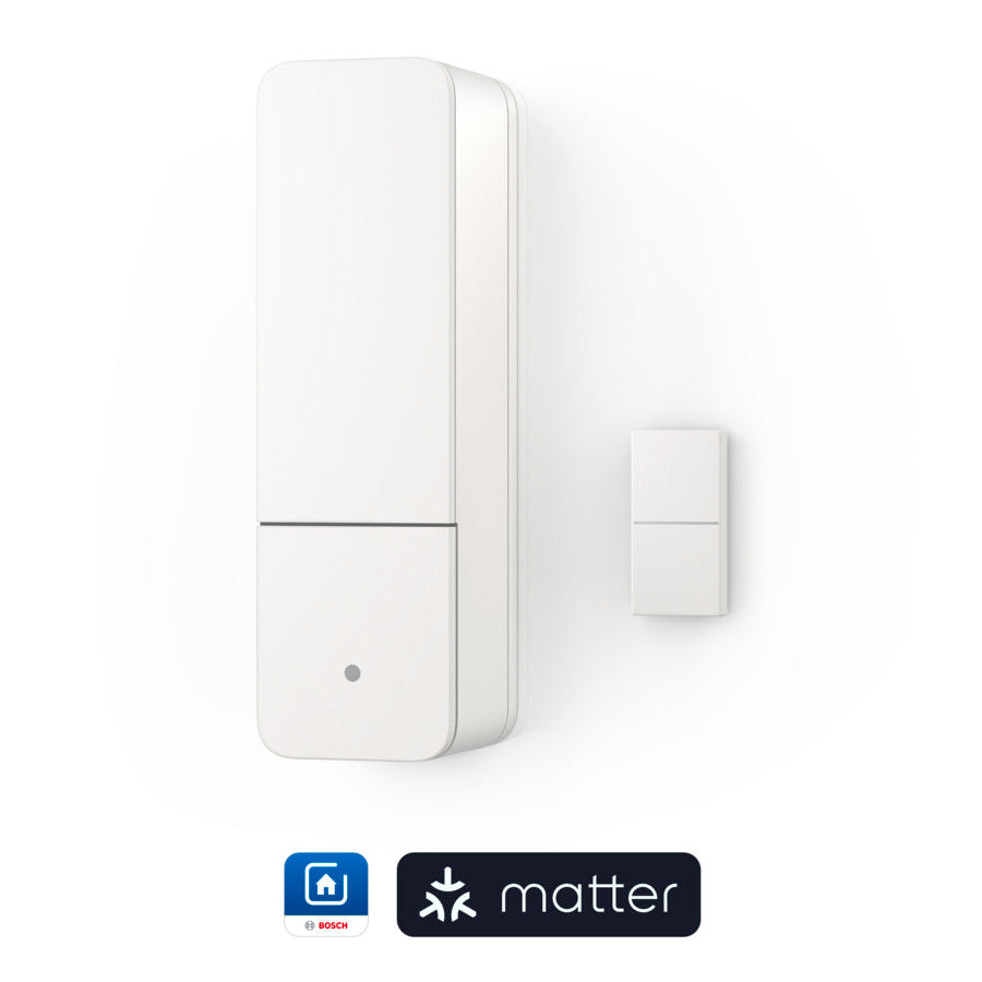 Tür-/Fensterkontakt II [+M] leicht schräg von vorn, Gehäusetiefe und Magneteinheit daneben sichtbar