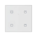 ELKO EP Glass Touch Controller RFGB-40W/MT in Weiß, vier graue Symbole auf weißer Glasfläche, Frontalansicht