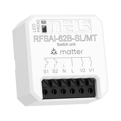 ELKO EP Schaltereinheit Relais RFSAI-62B-SL/MT, weißes Unterputzmodul mit Klemmleiste S1 S2 N L V2 V1 und iNELS-Aufdruck