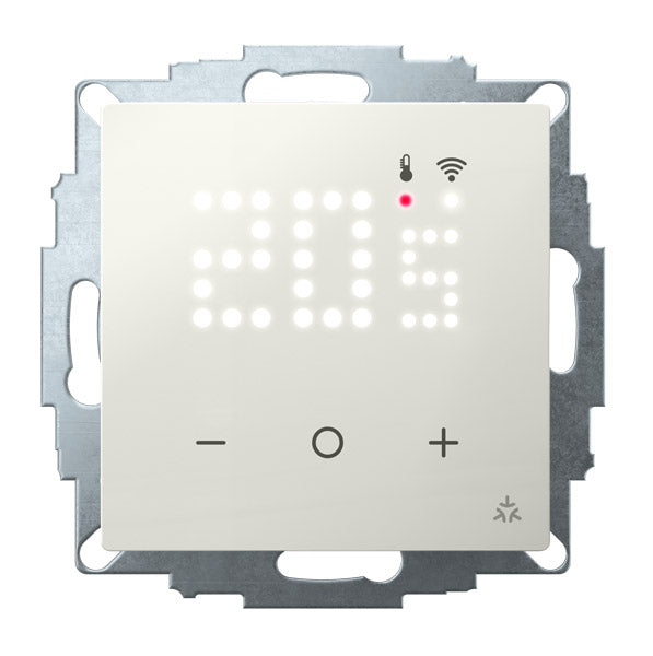 Eberle UTE 3800 in Polarweiß RAL 9010, weiße Punkt-Matrix-Anzeige mit 20.5, Thermometer- und WiFi-Symbol
