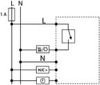 Anschlussschaltbild des Eberle UTE 3500 mit Triac-Ausgang, Klemmen H/C für Heizen/Kühlen und Universaleingang