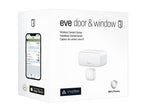 Verpackung des Eve Door & Window mit Smartphone-Ansicht der Eve App und Matter-Logo