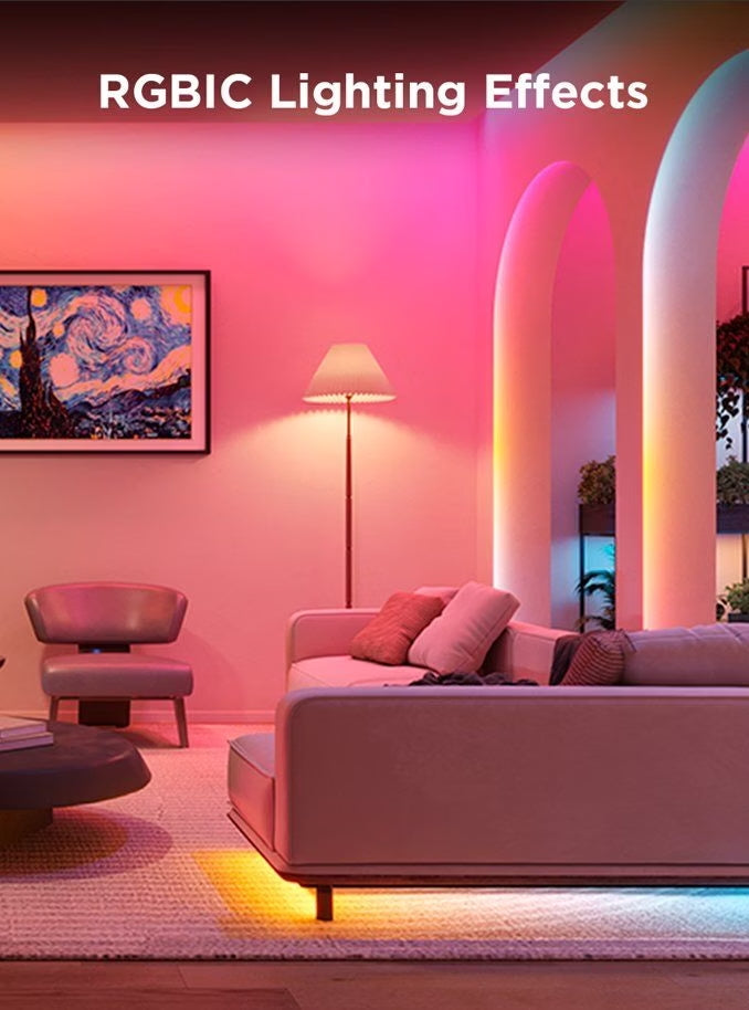 Govee LED Strip Light S beleuchtet Sofakante und Wandbögen im Wohnzimmer in Pink und Orange
