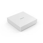 Hama Smart-Home-Hub, flaches weißes Gehäuse mit hama-Schriftzug, schräg von oben