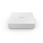 Smart-Home-Hub von Hama frontal von oben, quadratisches weißes Gehäuse mit mittigem Logo