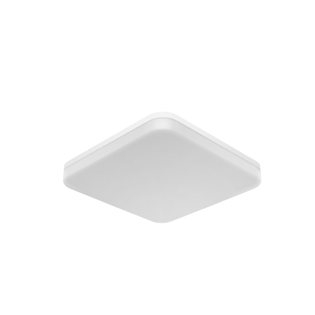 Ausgeschaltete Hama Smarte LED-Deckenleuchte, weißes quadratisches Gehäuse von schräg oben