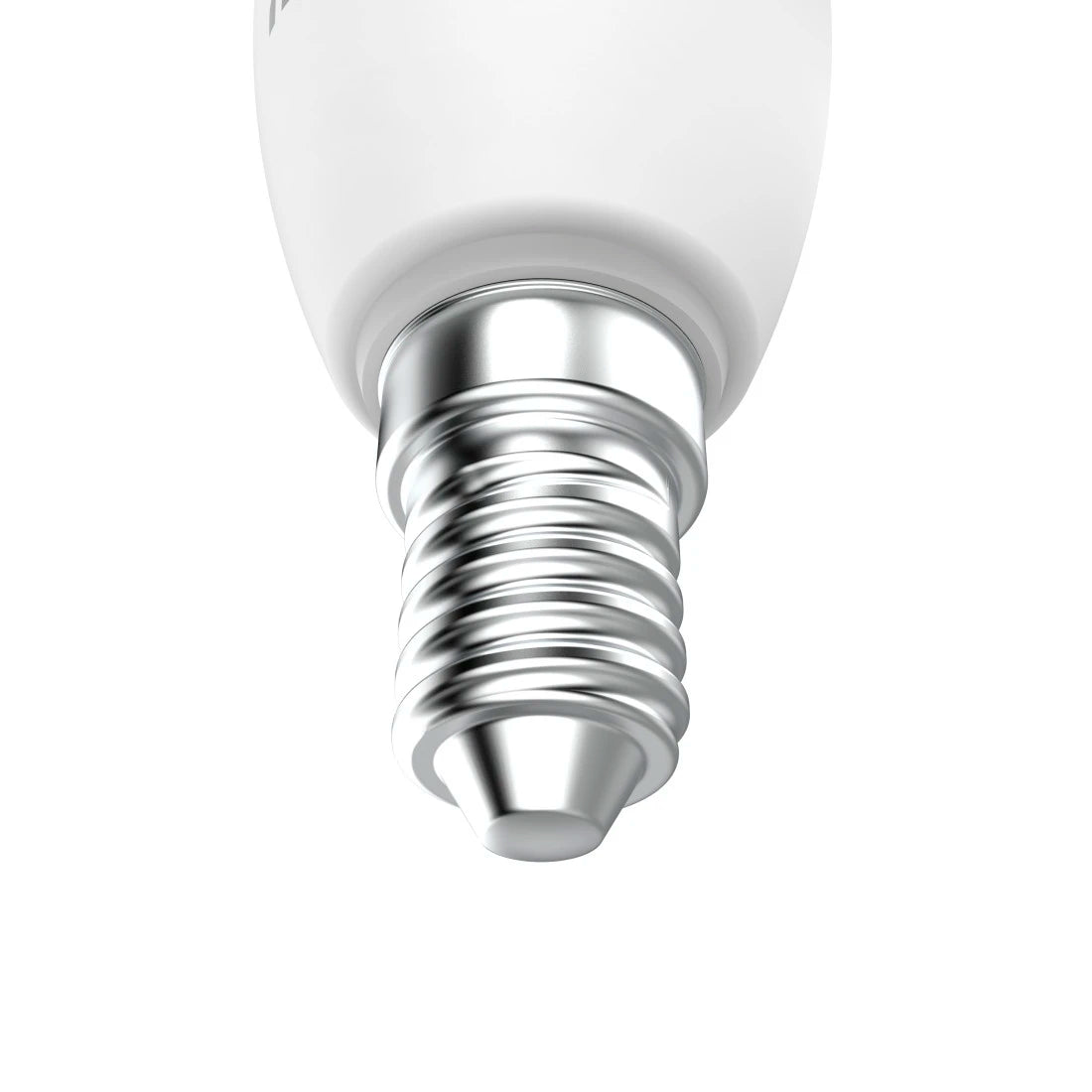Nahaufnahme des E14-Schraubsockels der Hama Smarten Lampe, Gewinde und Kontakt im Detail