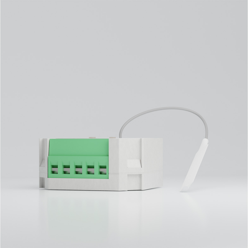 Sunricher Dimmer 230V von der Anschlussseite mit fünfpoliger grüner Klemmleiste für L und N
