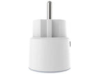 NEO Smart Power Plug von hinten, Erdungskontakte des Schuko-Steckers sichtbar, Taste am Gehäuserand