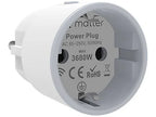 Aufdruck am NEO Smart Power Plug mit Matter-Logo, AC 85–250 V, max. 3680 W sowie CE- und RoHS-Zeichen