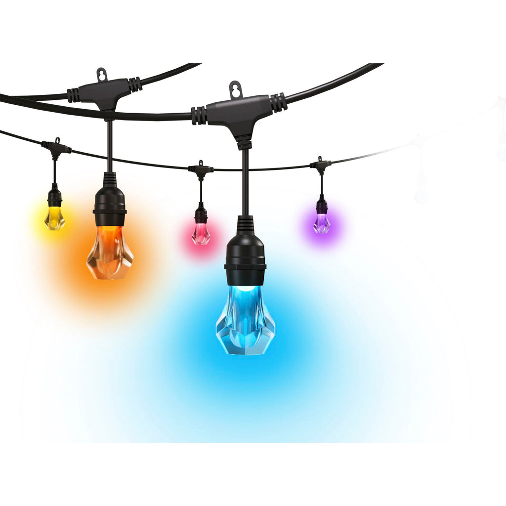 Nanoleaf Outdoor Light String Erweiterung mit gelb, orange, rot, violett und blau leuchtenden Lampen
