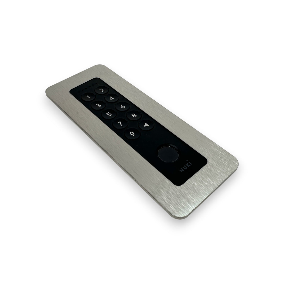 Die Edelstahlblende mit eingebautem Keypad 2 von schräg oben