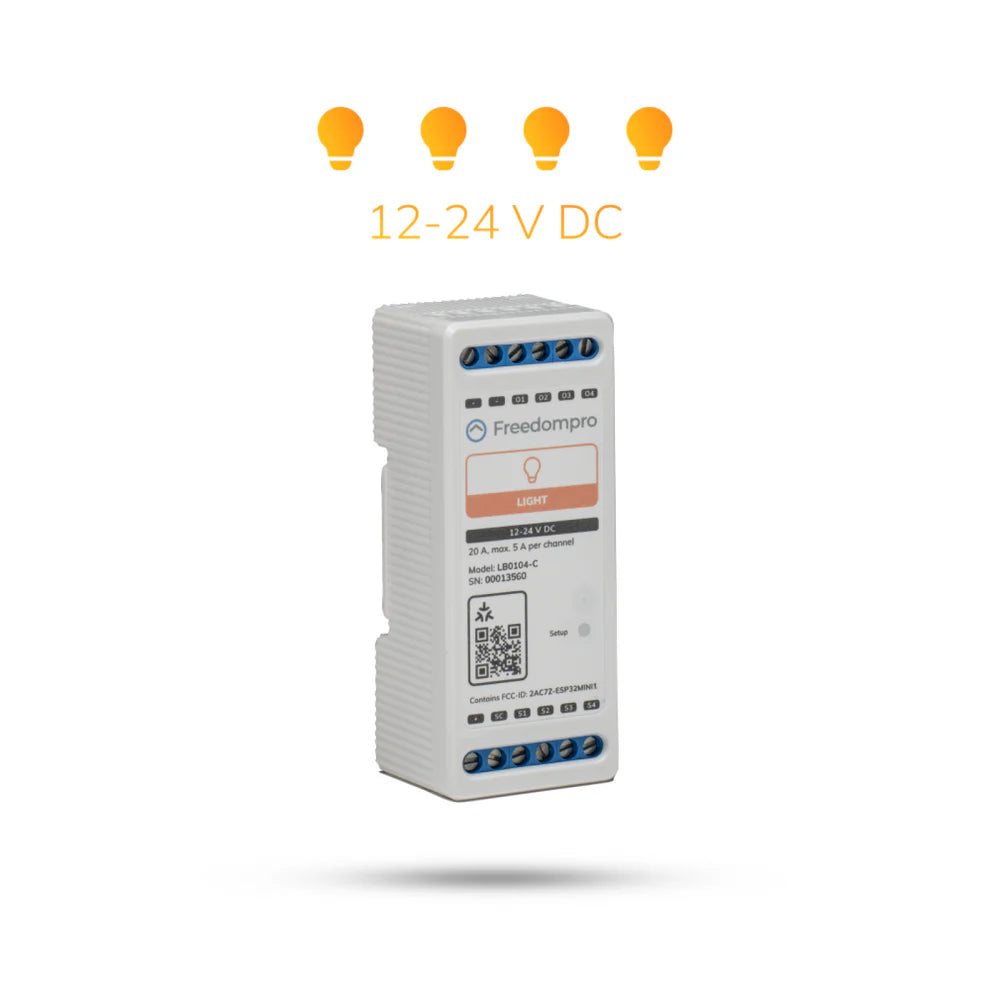 Freedompro LB0104-C schräg von vorn, darüber vier Lampensymbole und die Angabe 12-24 V DC