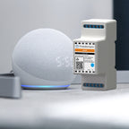 Freedompro LB0104-D mit leuchtender Setup-LED neben einem smarten Lautsprecher auf der Ablage