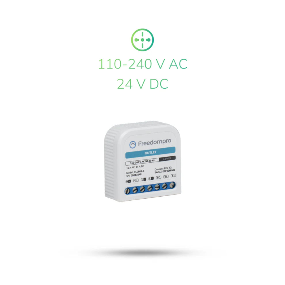 OL0801-E Steckdosen Relais mit einzelnem Steckdosensymbol und den Angaben 110-240 V AC und 24 V DC
