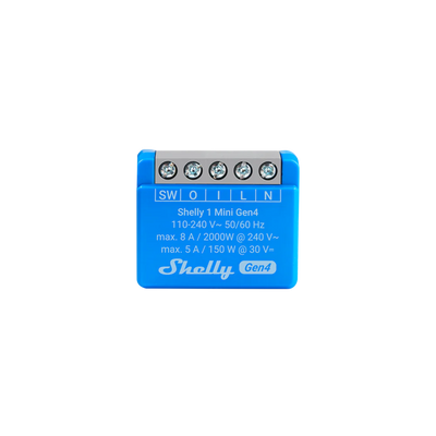 Shelly 1 Mini Gen4: sehr kleines schwarzes Relaismodul mit Klemmen