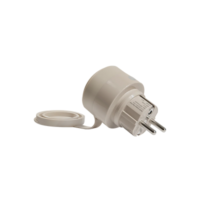 Shelly Outdoor Plug S Gen3: weißer Zwischenstecker mit Dichtklappe