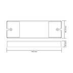 Maßzeichnung des RGB+CCT LED Controllers: 145 mm lang, 46,5 mm breit, 16 mm hoch