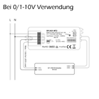 Anschlussschema 0/1-10V: SR-2421-MT2 zwischen Netz und dimmbarem Treiber, max. 1,6 A LED-Last