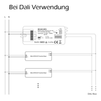 Anschlussschema DALI: SR-2421-MT2 am DALI-Bus mit zwei DALI DT8 CCT Betriebsgeräten