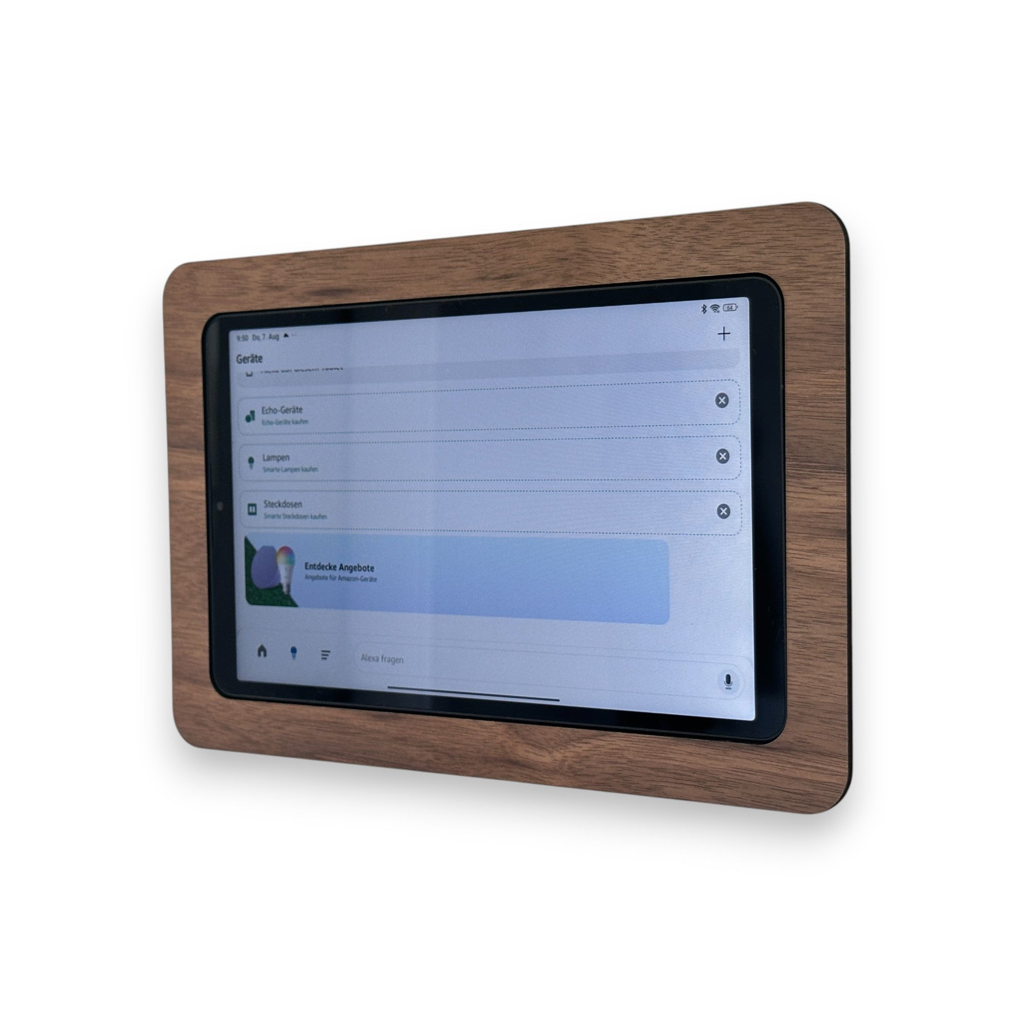 Wand-Tablet als Smart-Home Steuerzentrale mit Holzrahmen Nussbaum