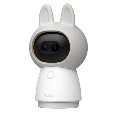Aqara Camera Hub G350 Select von vorn mit der aufgesetzten Silikonhülle samt Hasenohren