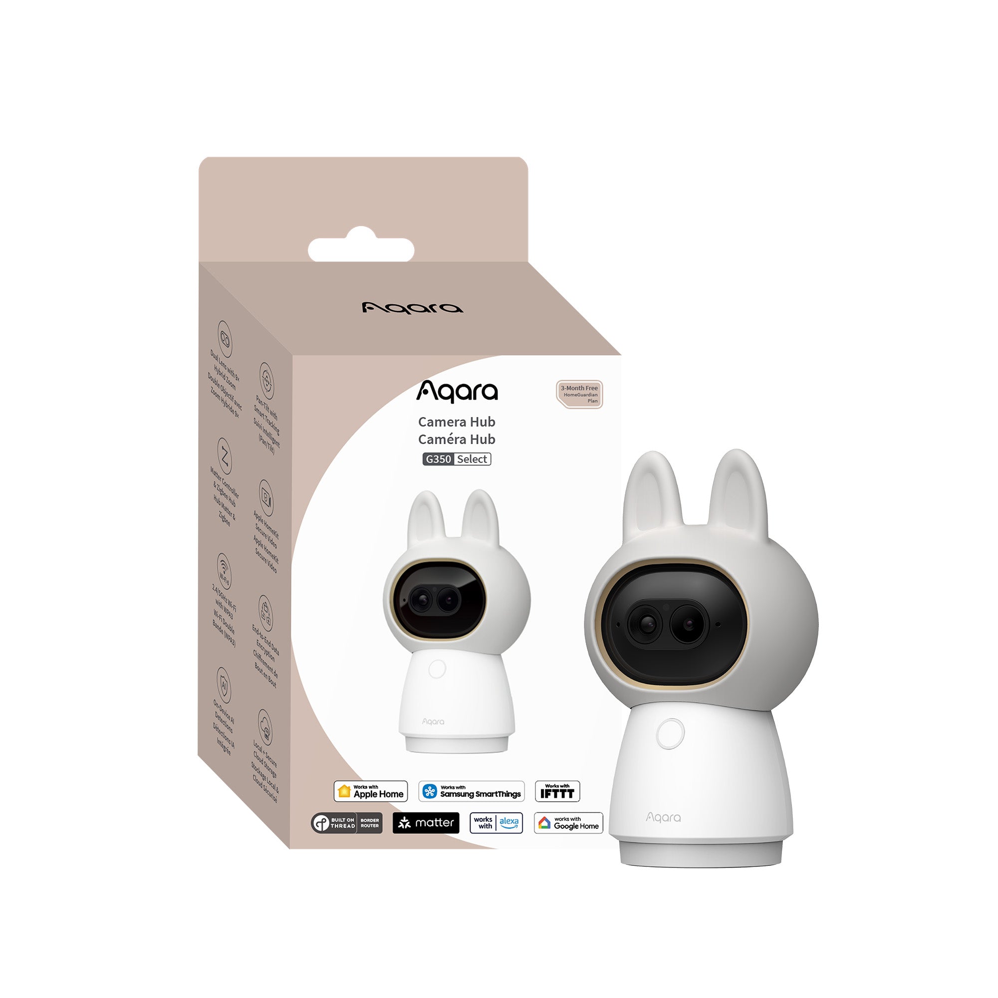 Verpackung des Aqara Camera Hub G350 Select neben der Kamera