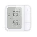 Aqara Fußbodenthermostat W500 frontal: Display mit 25,5 Grad und 56 Prozent, rechts die Tastenleiste