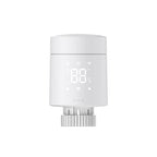 Aqara Heizkörperthermostat W600 frontal: runder weißer Kopf mit beleuchteter Anzeige und Ventilanschluss