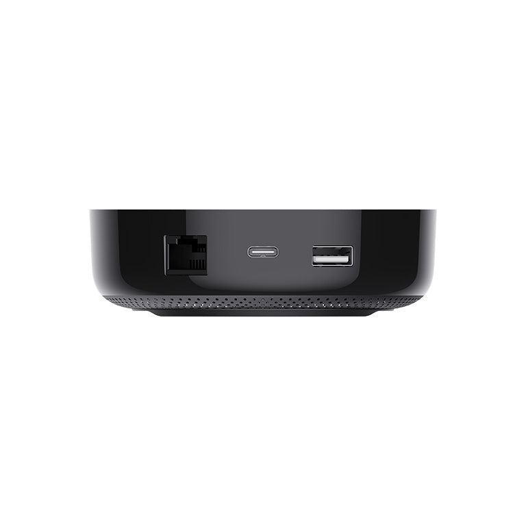 Rückseite des Aqara Hub M200 mit RJ45-Netzwerkbuchse, USB-C und USB-A