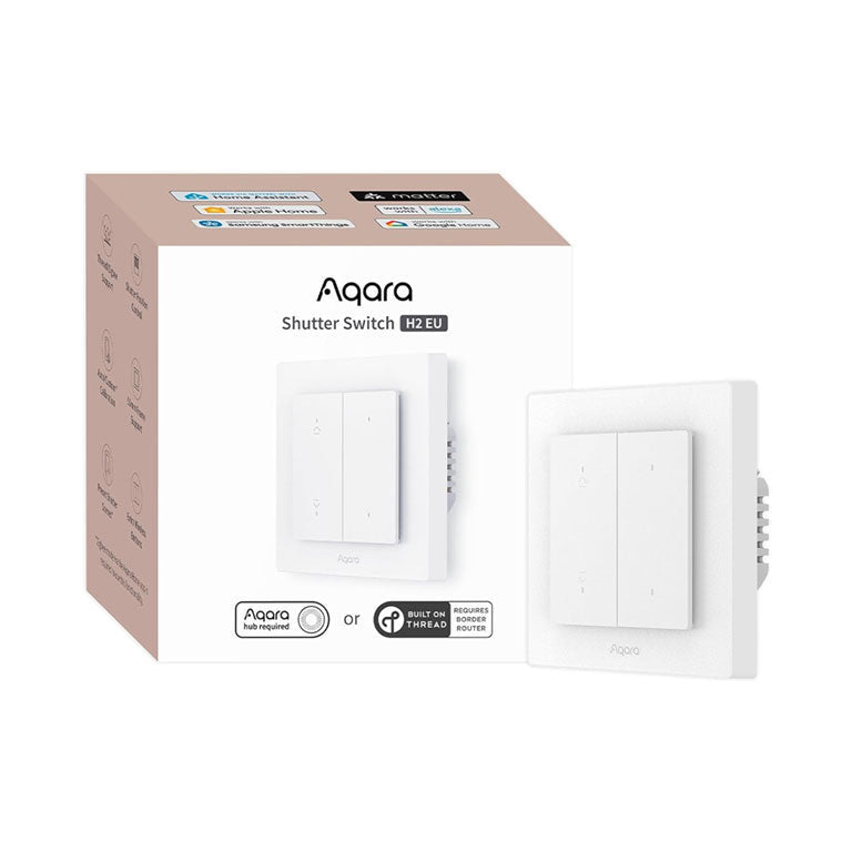 Verpackung des Aqara Shutter Switch H2 EU mit den Hinweisen auf Aqara-Hub oder Thread Border Router