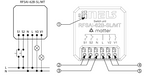 Anschlussschema des ELKO EP RFSAI-62B-SL/MT mit Klemmenbelegung S1 bis V1, zwei Leuchten und zwei Tastern an L und N