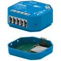 Aktor-Pack ESR64PF-IPM von Eltako, blaues Schaltmodul mit Klemmenleiste über dem geöffneten EnOcean-Adapter EOA64