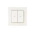Eve Shutter Switch frontal, weiße Doppelwippe mit Pfeilsymbolen für Auf und Ab im quadratischen Rahmen