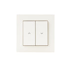 Eve Shutter Switch frontal, weiße Doppelwippe mit Pfeilsymbolen für Auf und Ab im quadratischen Rahmen