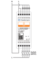 Anschlussschema des Freedompro LB0104-A mit vier Lampen an O1 bis O4 und vier Tastern