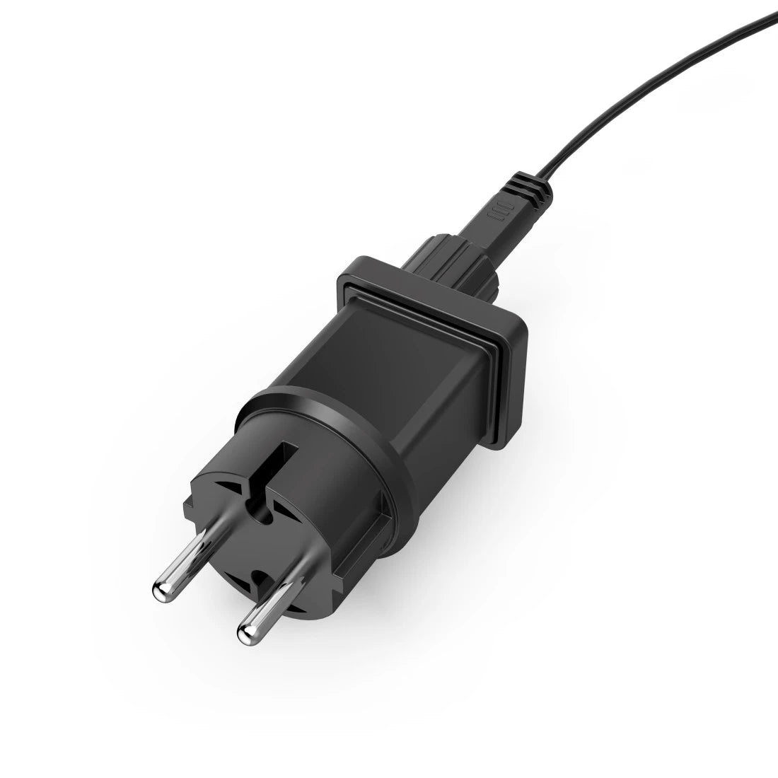 Schuko-Stecker des Hama Gartenstrahlers in Nahaufnahme, mit Dichtkragen am Kabelanschluss