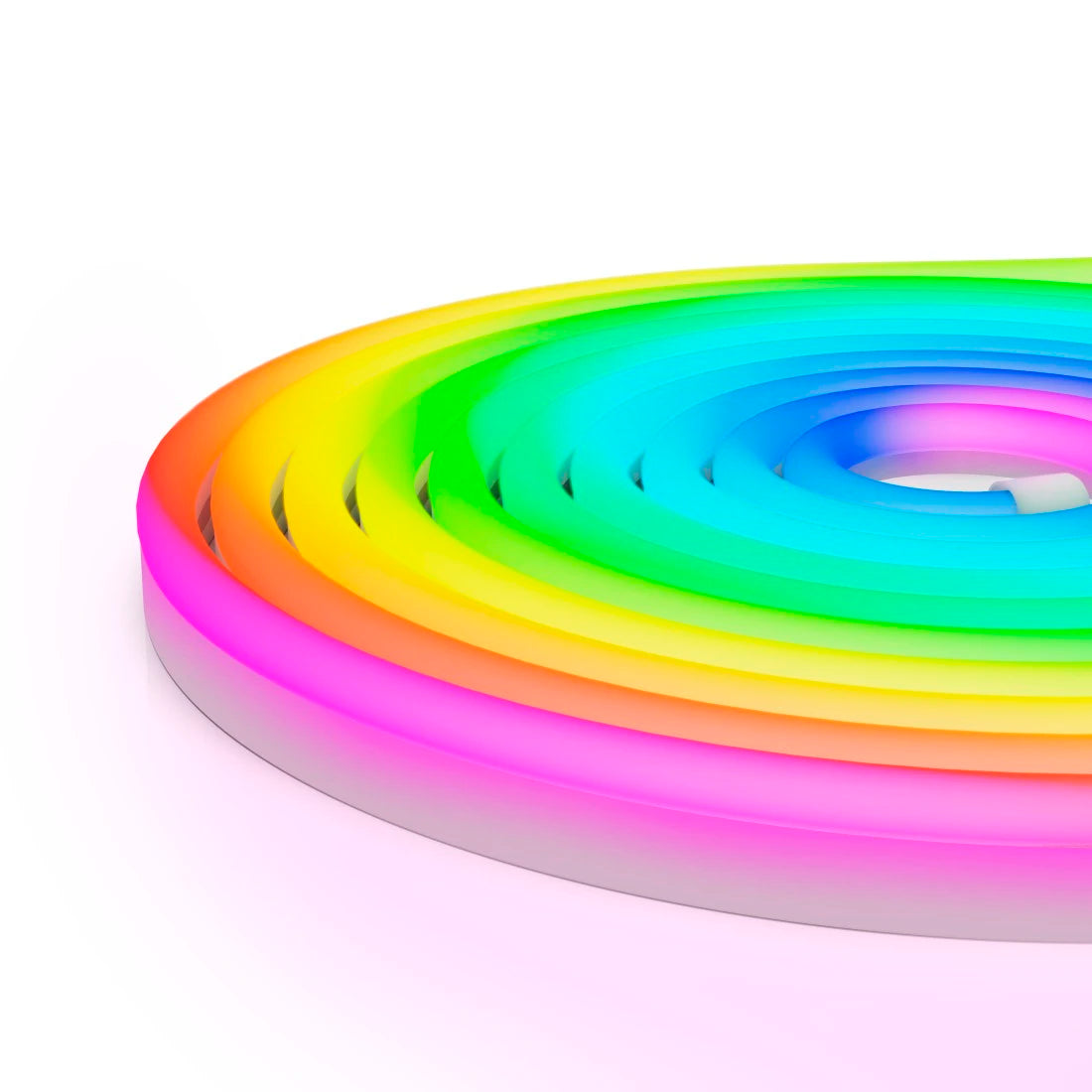 Nahaufnahme der Rolle des Hama Neon-Streifens, Windungen im Regenbogenverlauf leuchtend