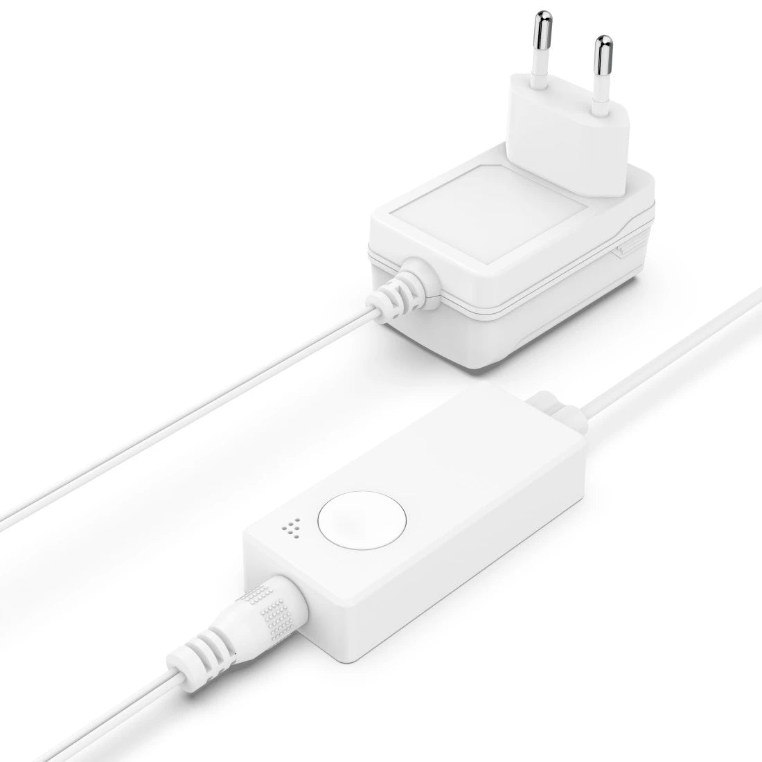 Weißes Netzteil mit Eurostecker und Inline-Controller mit runder Taste, Zubehör zum Hama LED-Streifen