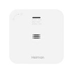 Heiman CO-Melder HS-720ES-M frontal: LED-Schlitz mit Legende grün, rot, gelb, zwei Lüftungsschlitze, Heiman-Logo