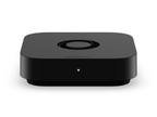 Der Homey Pro mini frontal, flache schwarze Bauform